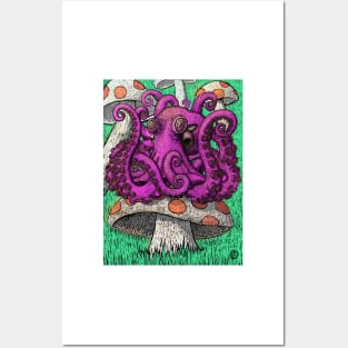 Octopus on Mushrooms Posters and Art